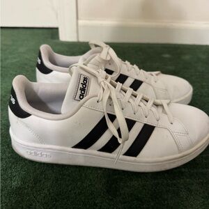 adidas Women’s White Sneakers with Black Stripes